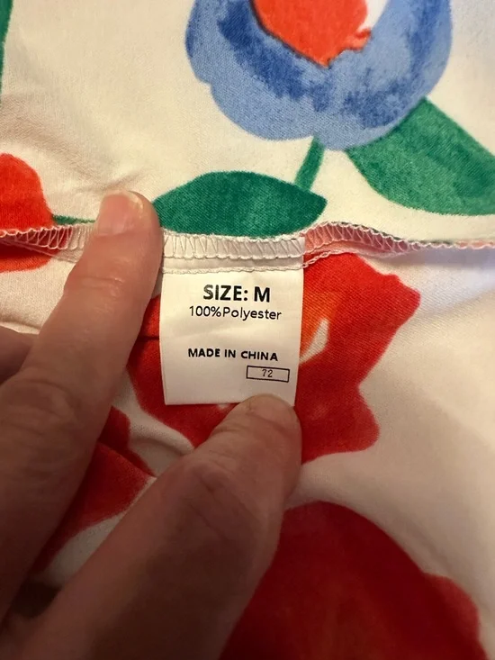 Floral Tiered Midi Dress in White with Red & Blue Blooms - Picture 8 of 9